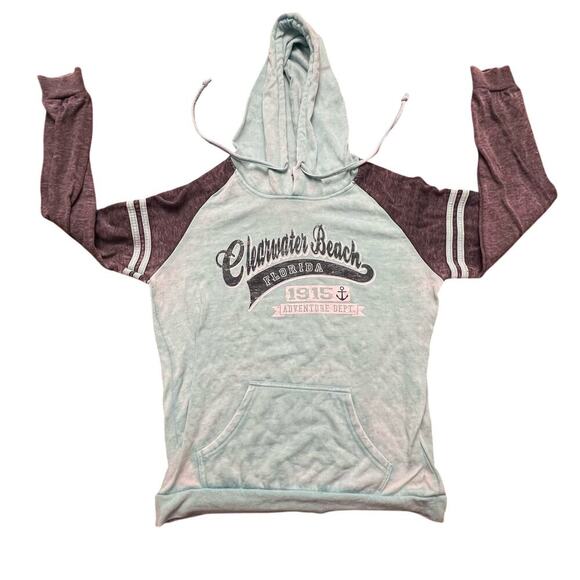 Avalon Apparel Clearwater Beach Florida Lightweight Mint Green Grey Hoodie L - Picture 2 of 9